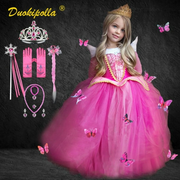 Disfraz de Bella Durmiente para Halloween vestido de Aurora para ninas vestido esponjoso rosa con hombros descubiertos vestido de princesa de hadas de lujo Fivean unisex Walmart en linea