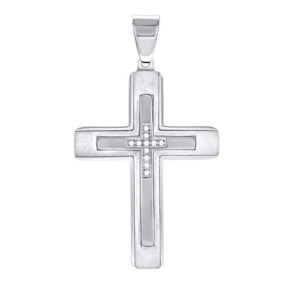 Stainless Steel Mens Cubic Zirconia Cross Religious Charm Pendant Necklace for Men