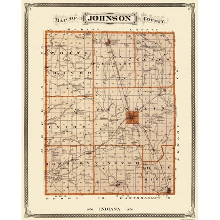 Historic County Map - Johnson County Indiana - Andreas 1876 - Vintage Wall Art