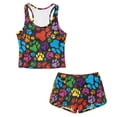 thumbnail image 4 of Xoenoiee Colorful Dog Paw Print Girls Tankini Bathing Suit Two Piece Swimsuits Modest Swimsuit Round Neck Tank Top with High Waisted Bottom, 8-9 Years, 4 of 7