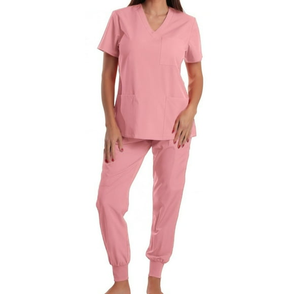 ZVNAΖH Scrubs for Women Set, Stretch V-Neck Short Sleeve Top & Jogger Pants, Medical Scrubs Set, Workwear for Nurses