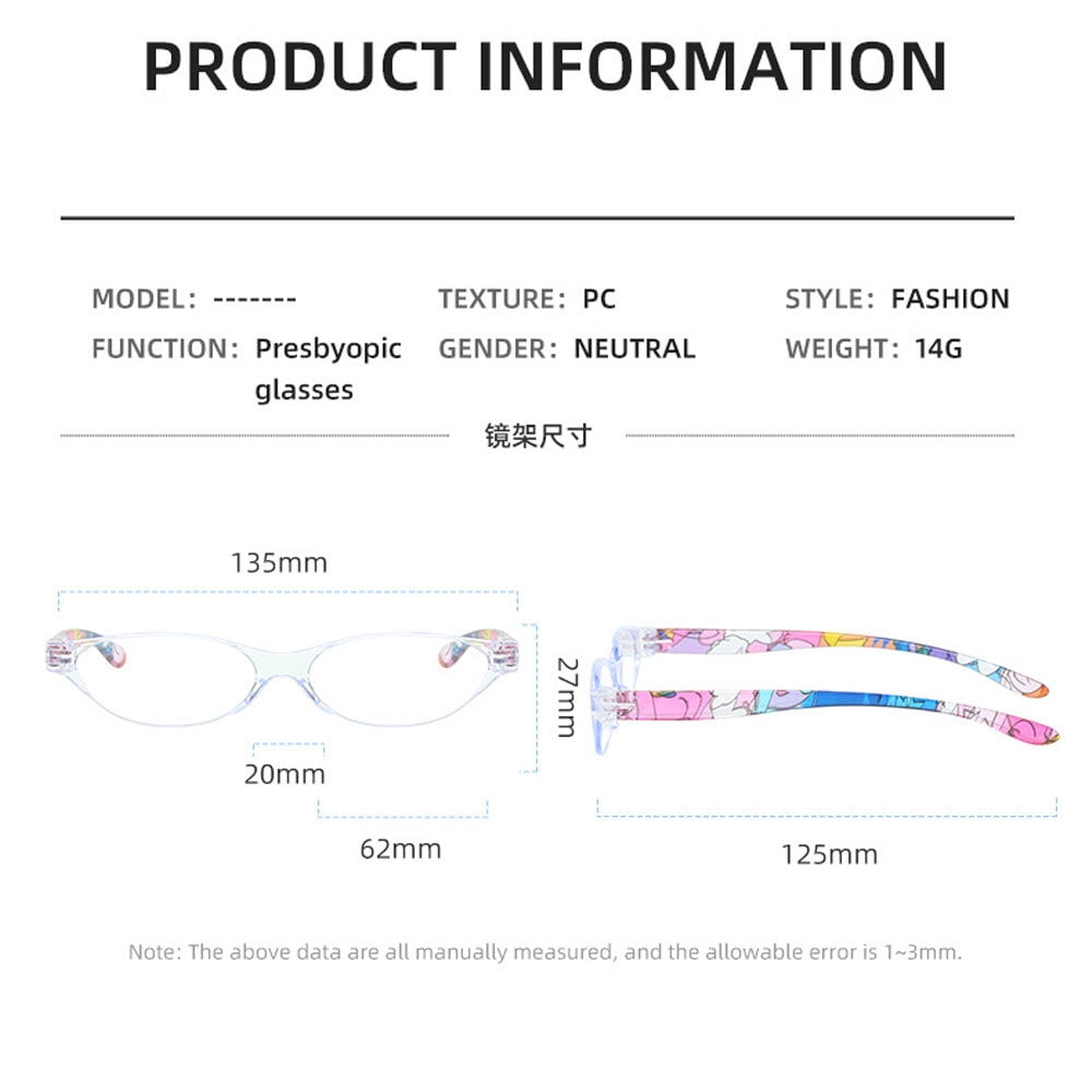 3 Pairs of Oval Clear Frame Anti-Blue Light Reading Glasses for Women Printed Ultralight Presbyopia Glasses Plastic Readers +4.00 with Case