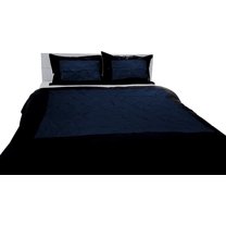 DNG Creations 5 Piece Two Tone Pinch Pleated Duvet Cover With Zipper Closure & Corner Ties 100% Egyptian Cotton ( Solid Black/ Navy Blue - Oversized Queen )