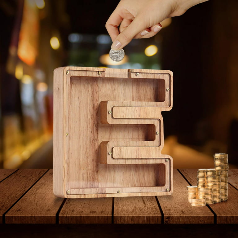 Personalized Letters Wooden Piggy Bank for Boys and Girls, AZ Letters Coin  Bank Money Box with Clear Alphabet Stickers, Money Saving Bank for Family