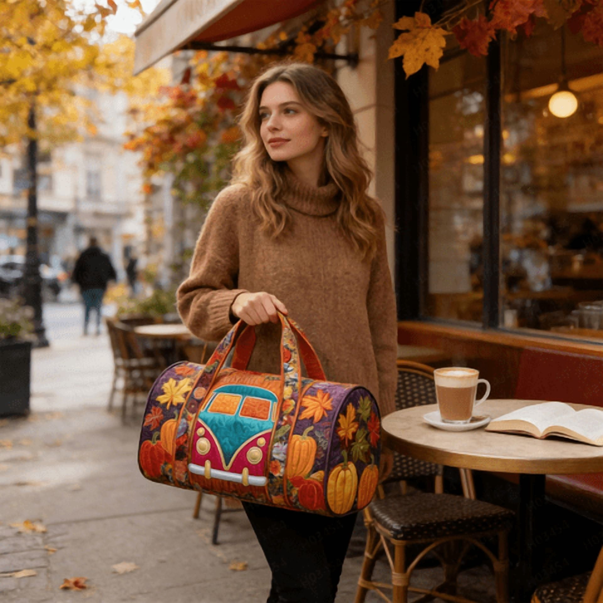 2026 Hippie Journey Quilted Duffel Bag Hippie Van Travel Duffel Bag Vintage Floral Weekender Overnight Bags Women Gym Bags
