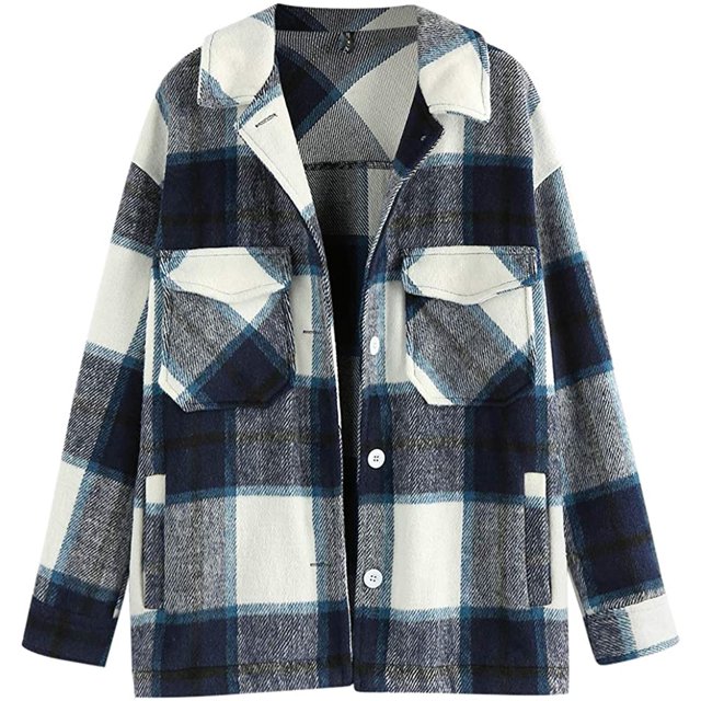 Blouse à Carreaux à Manches Longues en Laine Mélangée pour Femmes