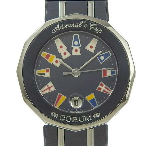 Pre-Owned CORUM Admirals Cup Watch 39.610.30 V050 Stainless Steel x Gun Blue Swiss Made Navy Silver Quartz Analog Display Dial Ladies (Good)