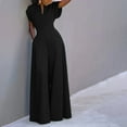 thumbnail image 6 of MORTTIC Women's Elegant V-Neck Short Sleeve Jumpsuit Wide-Leg Office & Casual Spring Summer Outfit，Black S, 6 of 7