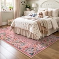thumbnail image 3 of Wonnitar 4x6 Floral Washable Rug, Pink Rugs for Girls Bedroom, Soft Low Pile Nursery Area Rug, Non-Slip Throw Carpet for Dorm Playroom, 3 of 11