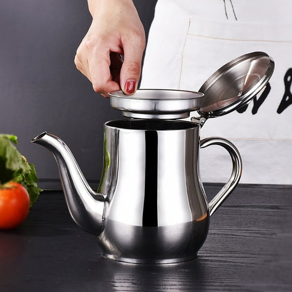 Soimiss 1Pc Silver Stainless Steel Oil Strainer Pot with Portable Handle for Home