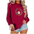 thumbnail image 2 of GuzomFashion Womens Wine Christmas Sweatshirt - 100% Polyester Oversized Crew Neck, Santa Wreath Graphic, Ribbed Cuffs, S-XXL for Holiday Gatherings & Casual Wear,Size M, 2 of 4