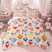 jejeloiu Graffiti Loves Pattern Full Size Comforter Sets,Cute Hearts Crown Bedding Comforter Set,Multicolor Oil Painting Bedding Sets For Girls Kids,Luxury Bedroom Decor Reversible,3 Pieces