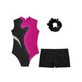 thumbnail image 3 of TiaoBug Kids Girls Sparkly Dancewear Gymnastics Dance Leotard Bodysuit Tumbling Shorts with Hair Tie Hot Pink 14, 3 of 5