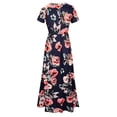 thumbnail image 5 of CHWGFWL Women's Casual Floral Printed Dress Short Sleeve Maxi Dress with Pockets(Black,XXL), 5 of 6