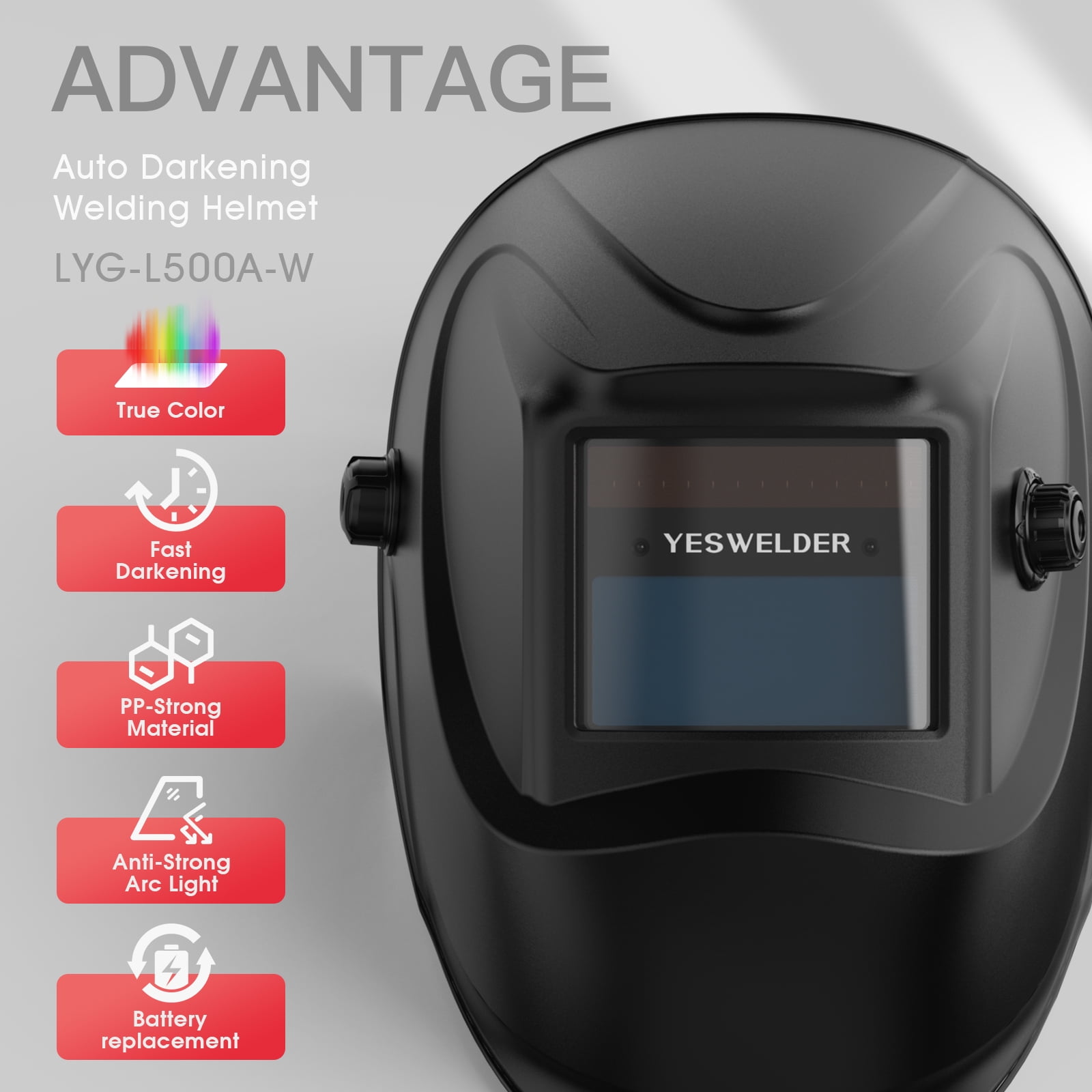 YesWelder True Color Auto Darkening Welding Helmet, LYG-L500A-W