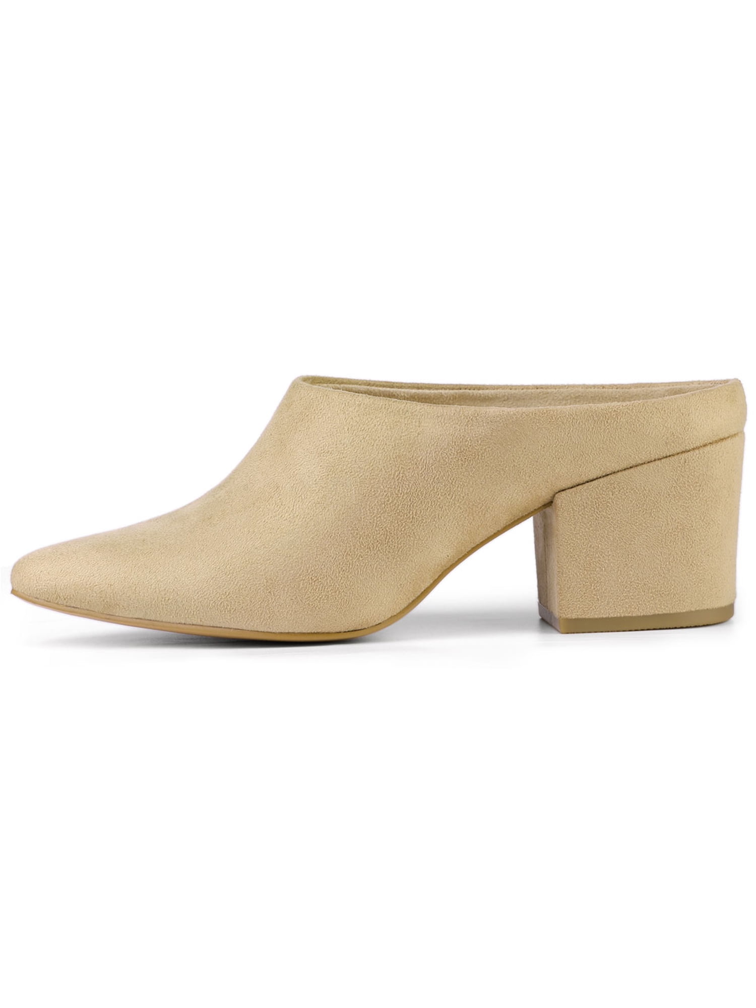DARING DIVA Women's Pointed Toe Slip On Block Heel Slide Mules Beige 8