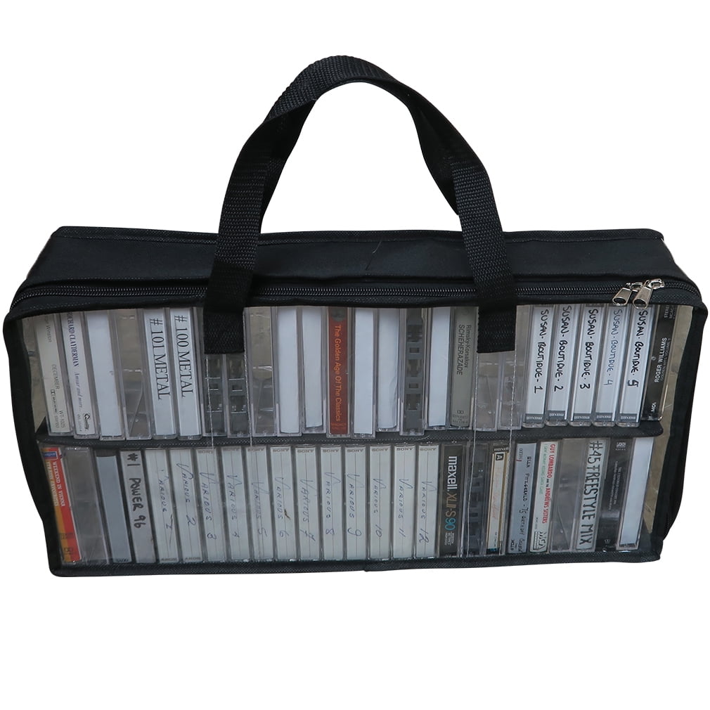 Evelots 4 Pack Cassette Tape Bag-Clear Organizer/Storage-Handles-Easy Carry-No Dust/Moisture-Hold 200 with cases