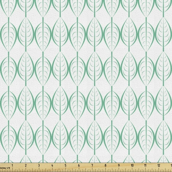 Leaves Upholstery Fabric by the Yard, Nature Foliage Pattern of Leafage on A Row Forest Branches Botany Pattern, Decorative Fabric for DIY and Home Accents, Sea Green and White by Ambesonne