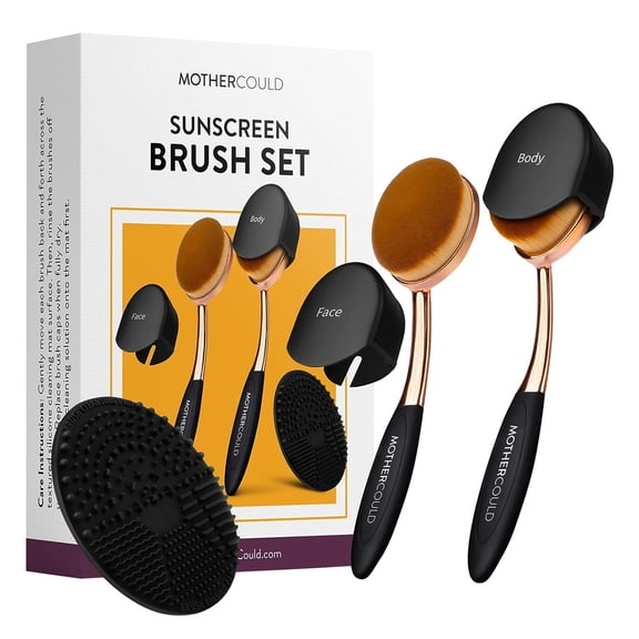 Tiezhimi Sunblock Applicator Brush Set for Face and Body - Travel Size, Portable, with Cleaning Mat