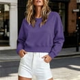 thumbnail image 2 of VEKDONE Cropped Knit Sweatshirts for Women Fall Long Sleeve Crewneck Loose Fit Crop Pullover Tops Fashion Solid Color Basic Sweatshirt Purple XL, 2 of 7