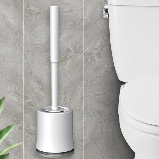 Cepillo para inodoro con mango largo | Juego moderno y compacto para limpiar taza de baño | Cerdas lavables que no rayan | Plástico resistente | Agarre ergonómico | 1 pieza | Blanco | 37x7.5 cm
