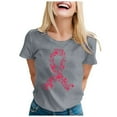 thumbnail image 2 of Womens Short Sleeve Top Pink Ribbon Printed Relax Fit Cancer T Shirt Crew Neck Casual Fashion Blouses Trendy 2025, 2 of 3