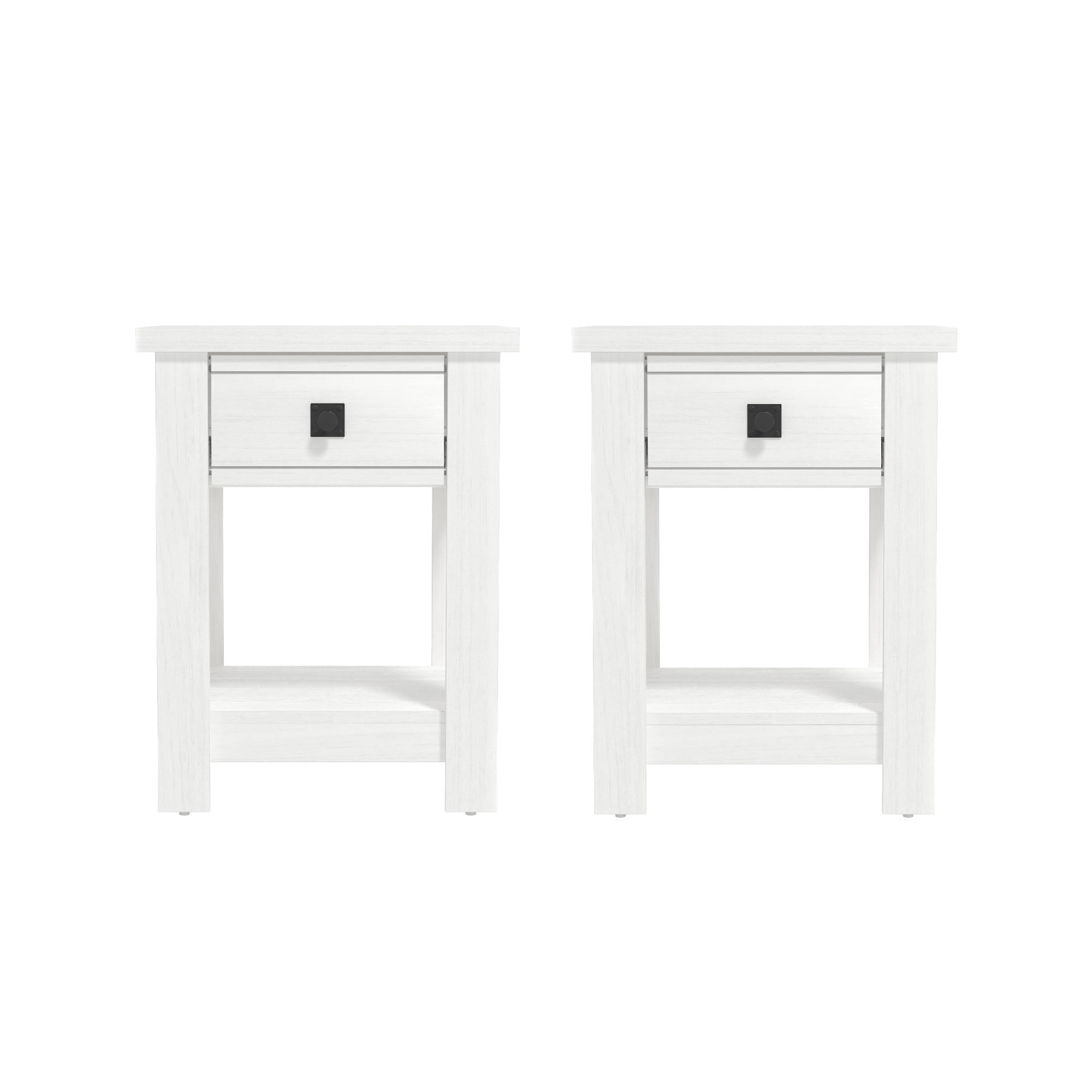 Hillsdale Addison Farmhouse 1 Drawer Nightstand, Set of 2, White