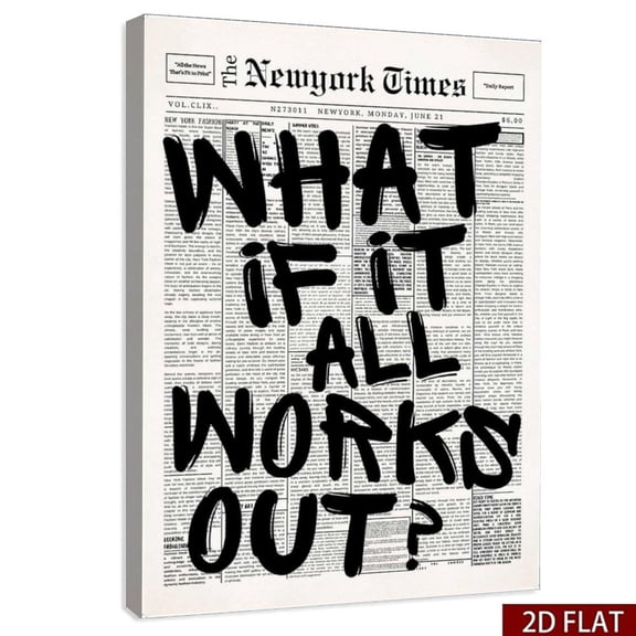 Drimiler Retro Black And White Newspaper Poster What If It All Works Out Canvas Wall Art Positive Affirming Quote Minimalist Prints Painting For Home Bedroom Dorm Wall Decor