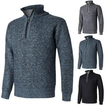 safuny Men's Winter Workout Pullover Quarter Zipper Loose Knitted Sweaters Big&Tall High Neck Sweatshirts Relaxed Fashion Casual Cotton Activewear Clearance Long Sleeve Shirts Black L