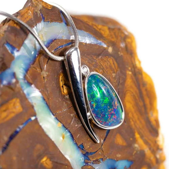 DEEP RAINBOW SURPRISE  STERLING SILVER AUSTRALIAN BLACK OPAL NECKLACE