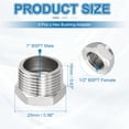 thumbnail image 2 of Uxcell Stainless Steel Reducer Hex Bushing, Pipe Reducing Adapter Fitting Connector 1" BSPT Male to 1/2" BSPT 4, 2 of 6