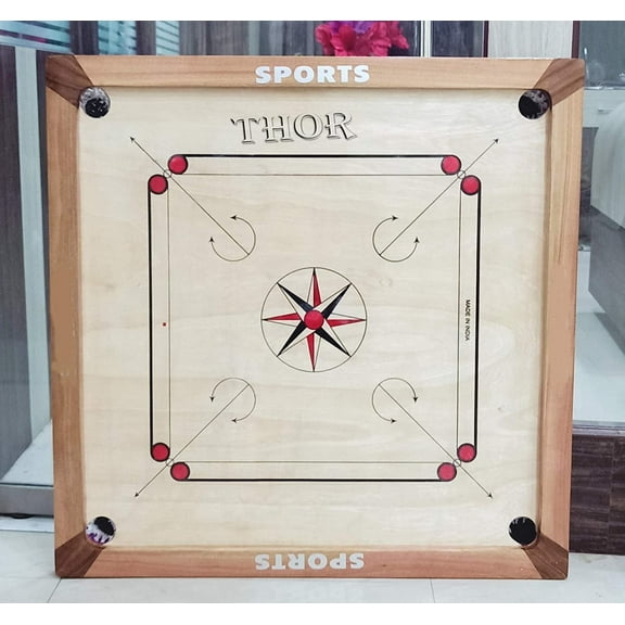 Thor Instruments Carrom Board Game, 32 In, Natural Wooden, Champion Bulldog, Coins & Striker