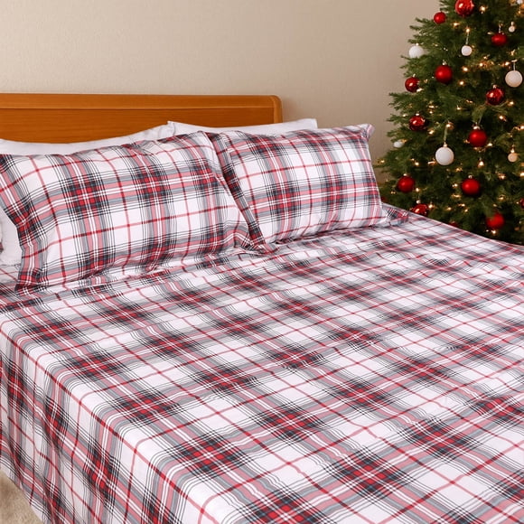 Gogreen Juego de Sábanas Tamaño Queen con Bolsillo Profundo de 4 Pzas con Estampado Navideño 100% Algodón, Ajuste de 16 Pulgadas, Juego de Sábanas Tamaño Queen Súper Suave y Transpirable, Juego de Sábanas Tamaño Queen para Decoración Del Hogar de Estilo Hotel de Lujo, Regalo para Mujer, Hombres