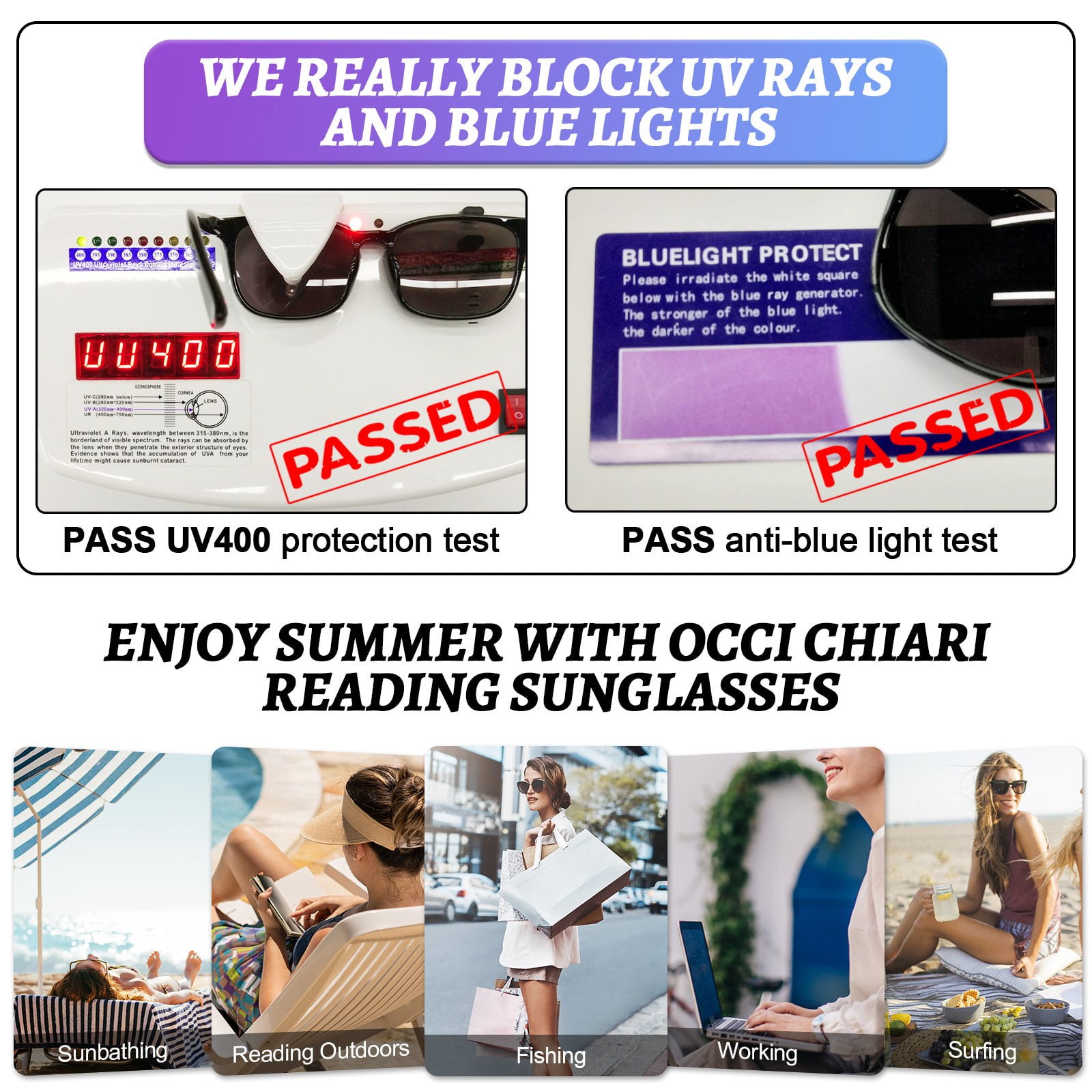 OCCI CHIARI Reading Sunglasses 3.0 Women's Trendy Sun Readers 1.00 1.25 1.50 1.75 2.00 2.25 2.50 2.75 3.00 3.50 4.00 5.00 6.00 (Black) UV Protection Blue Light Blocking Outdoors Arylic Lens