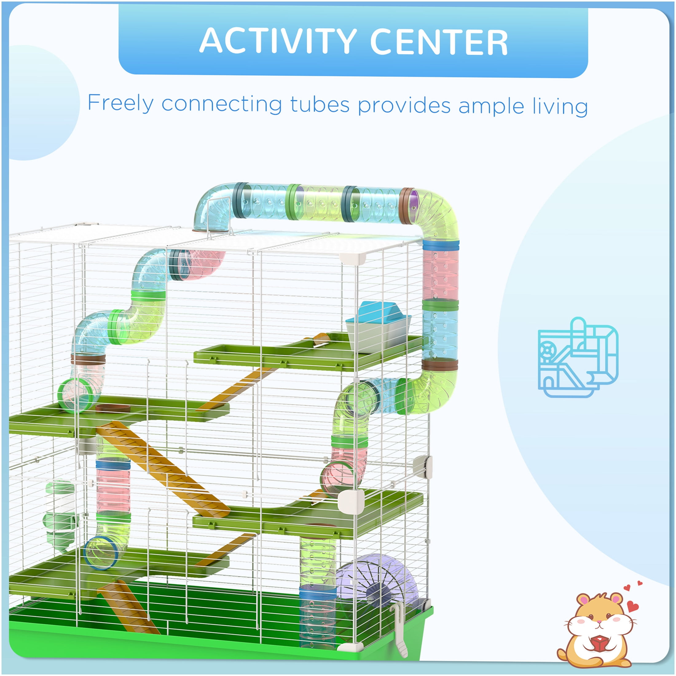 JERFIT 5-Tier Large Hamster Cage with Tubes, Wheel, Water Bottle & Food Dish - Green Steel Habitat for Mice, Rats, Gerbils