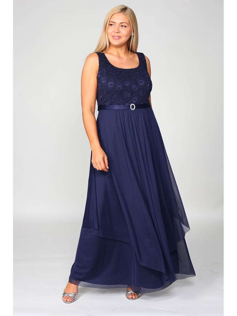 R&M Richards Women's Long Formal Dress with Lace, Sizes 6-18 - Walmart.com