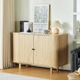 thumbnail image 4 of Wirrytor Buffet Storage Cabinet, Sideboard Cabinet with 2 Doors and Adjustable Shelve, Credenza Cabinet with Stripping Decorated Design for Living Room, Dining Room, Bedroom  (Natural), 4 of 8