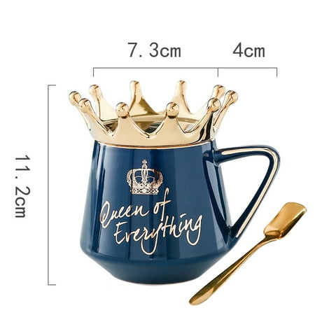 

Queen of Everything Mug With Crown Lid and Spoon Ceramic Coffee Cup Gift for Girlfriend Wife