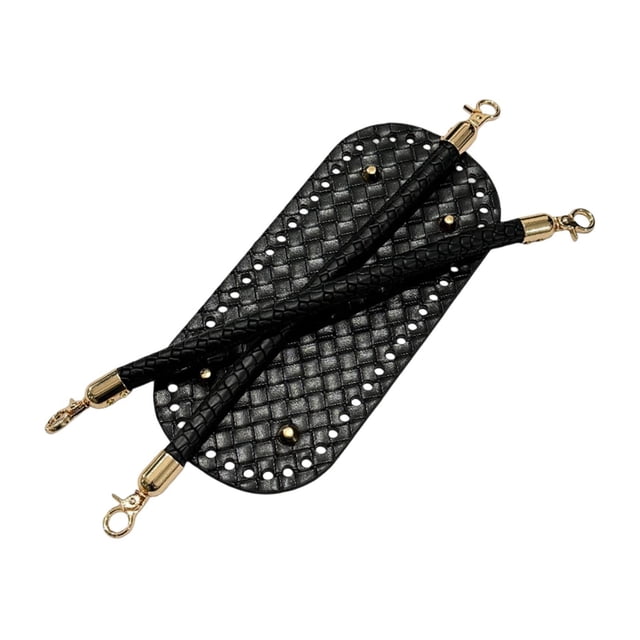 Base de bolso con asas cortas, kit de bricolaje, multifuncional, de piel sintética con textura tejida. Negro