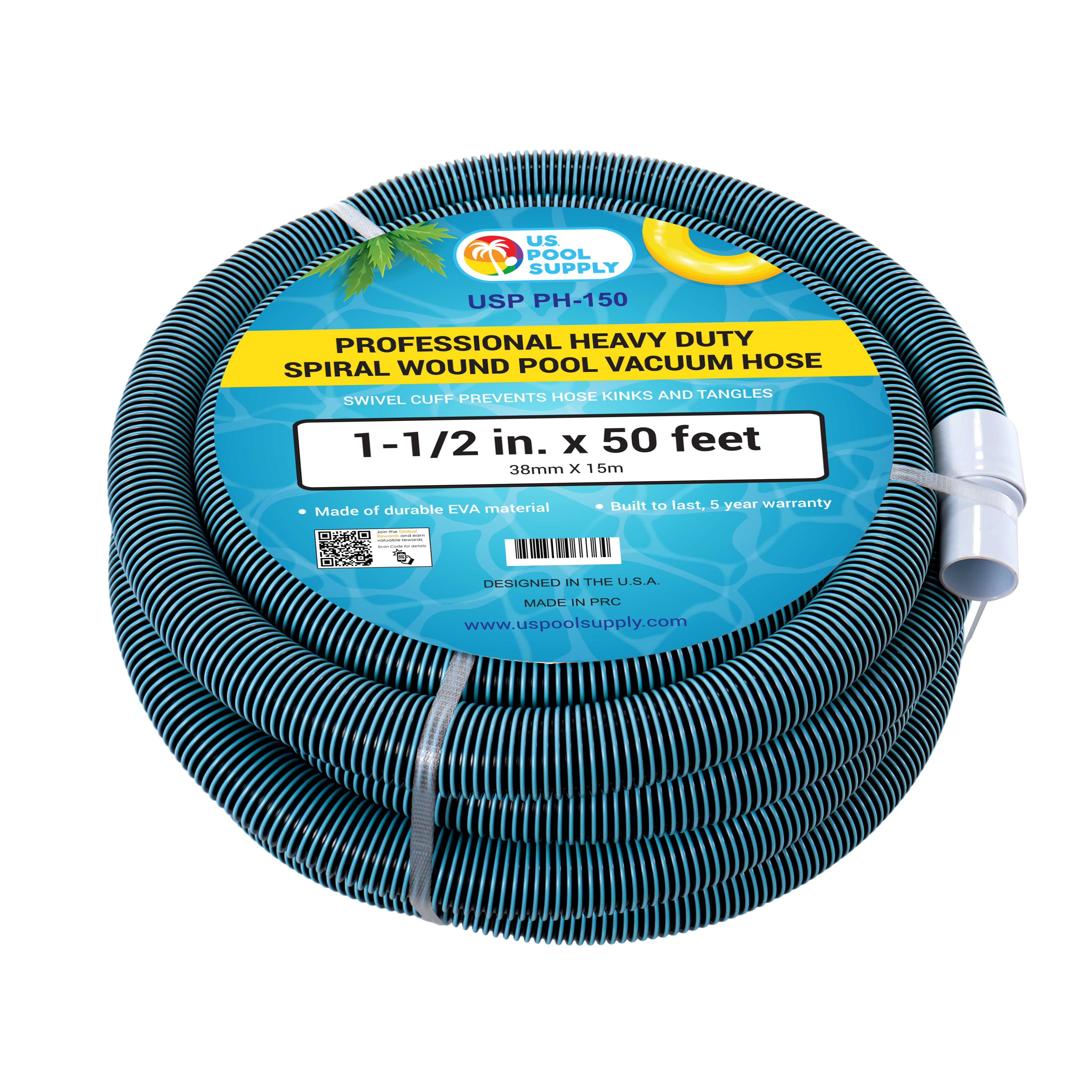 VINGLI Heavy Duty Swimming Pool Vacuum Hose for Above-Ground and Inground Pool 1-1/2-Inch by 40-Feet Blue 