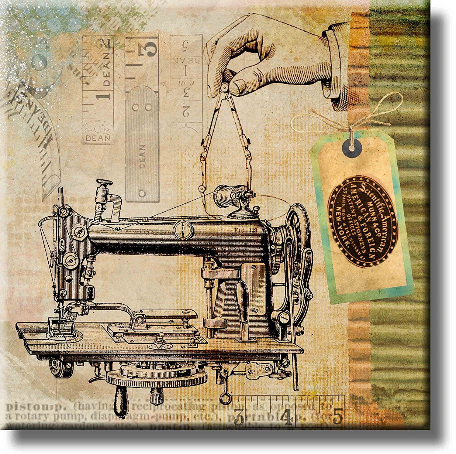 Sewing Machine Vintage Picture on Stretched Canvas, Wall Art Décor