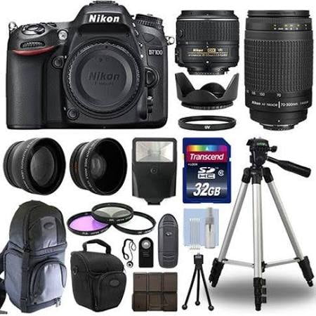 Nikon D7100 Digital SLR Camera + 4 Lens Kit: 18-55mm VR + 70-300mm + 32GB (Nikon D7100 Bundle Best Price)