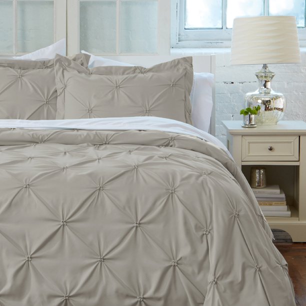 Great Bay Home Brushed Microfiber Pintuck Removable 3Piece Duvet Cover