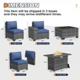 thumbnail image 3 of UDPATIO Patio Furniture Set with Fire Pit Table, Outdoor Patio Sofa Set With Wide Armrest, All-Weather Wicker Rattan Guest Set With Cushion And Glass Table And Waterproof Cover, Grey&Navy Blue, 3 of 6