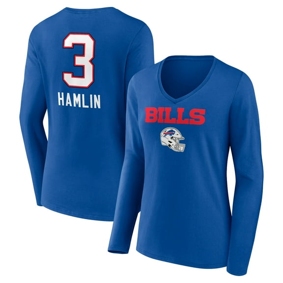 Women's Damar Hamlin Royal Buffalo Bills Team Wordmark Player Name & Number Long Sleeve V-Neck T-Shirt