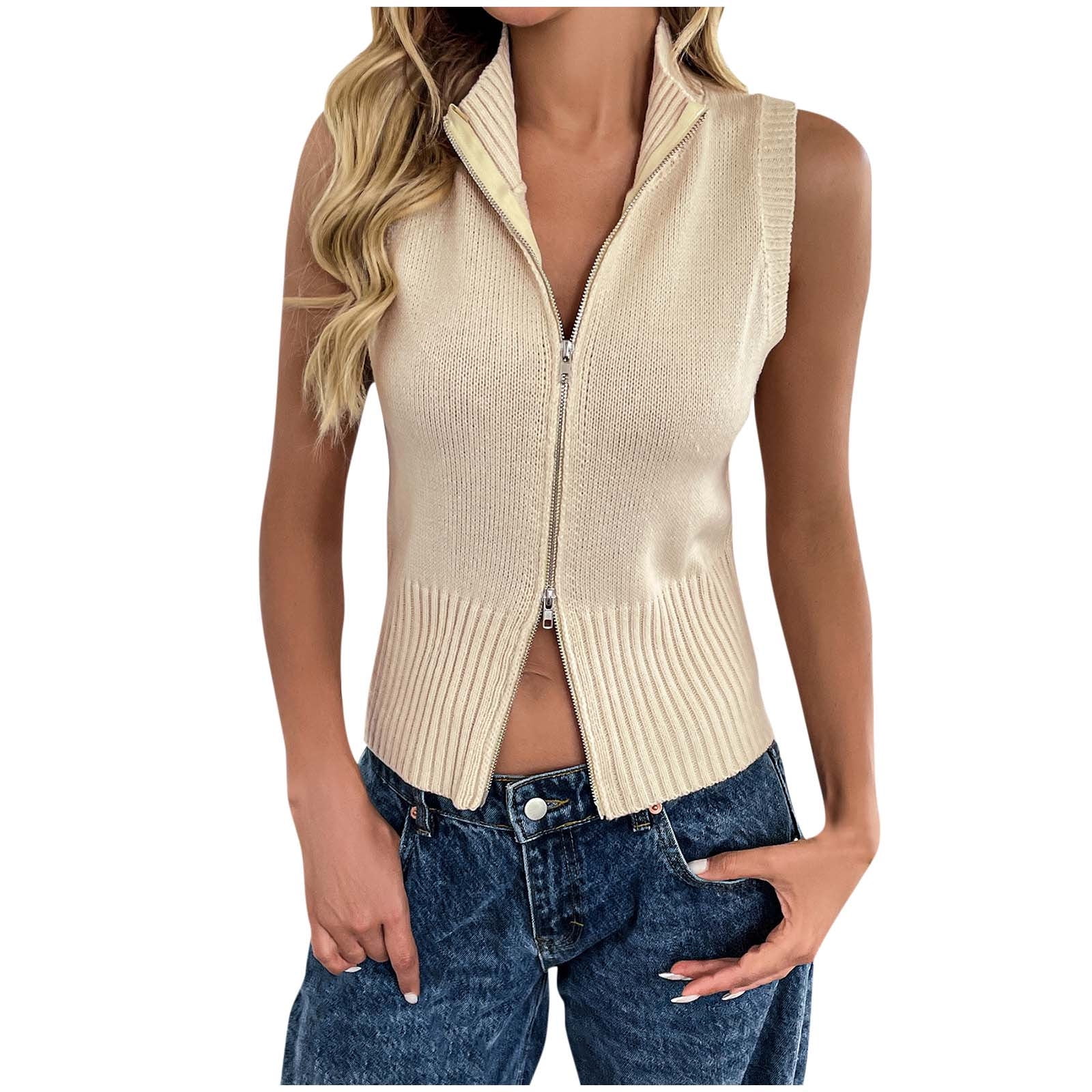 Arnsht Womens Zip Up Sweater Vest Sleeveless Ribbed Knit V