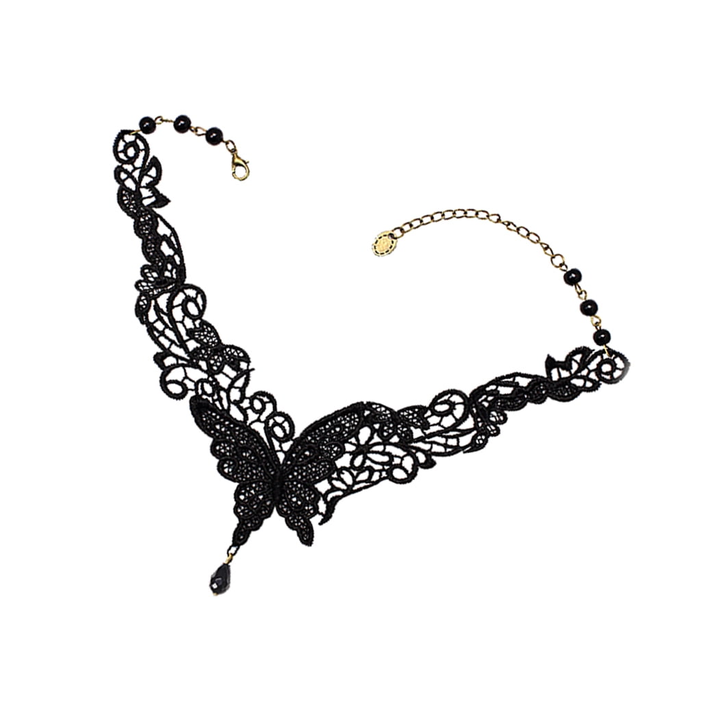 Black Lace Butterfly Choker Steampunk Gothic Collar Necklace
