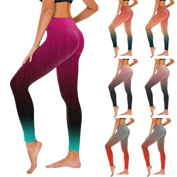 Kvture Women's Yoga Workout Leggings Gradient Color Sport Tights Fashion Running Gym Legging High Waist Tummy Control Butt Lifting Leggings Orange M