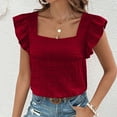 thumbnail image 2 of Women's Summer Square Neck T-Shirt Casual Flying Sleeves Blouse Soft Breathable Comfortable Versatile Stylish Top, 2 of 2
