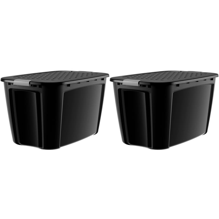 Bella Storage 44 Gallon Black Plastic Grey Latches Black Lid Tote Set of 2 Walmart
